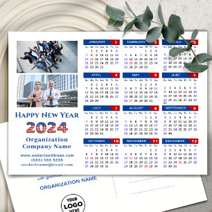 2024 Calendar Business Logo US Patriotic Blue Red Holiday Postcard