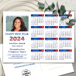 2024 Calendar Business Logo US Patriotic Blue Red Holiday Postcard<br><div class="desc">2024 Calendar Business Photo & Logo US Flag Patriotic Blue Red Holiday Card. All the texts are pre-arranged for you to personalise easily and quickly with your own details. Wish you all a Happy Holidays and an Amazing New Year! For many other card designs, please visit (Holiday Cards) https://www.zazzle.com/collections/119095696689680604 (Holiday...</div>