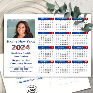2024 Calendar Business Logo US Patriotic Blue Red Holiday Postcard