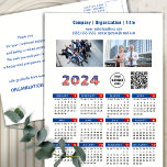 2024 Calendar Business Logo US Patriotic Blue Red Holiday Postcard<br><div class="desc">2024 Calendar Business 2 Photos, Logo & QR code US Flag Patriotic Blue Red Holiday Postcard. All the texts are pre-arranged for you to personalise easily and quickly with your own details. Wish you all a Happy Holidays and an Amazing New Year! For many other card designs, please visit (Holiday...</div>
