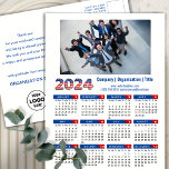 2024 Calendar Business Logo US Patriotic Blue Red Holiday Postcard<br><div class="desc">2024 Calendar Business Photo & Logo US Flag Patriotic Blue Red Holiday Card. All the texts are pre-arranged for you to personalise easily and quickly with your own details. Wish you all a Happy Holidays and an Amazing New Year! For many other card designs, please visit (Holiday Cards) https://www.zazzle.com/collections/119095696689680604 (Holiday...</div>