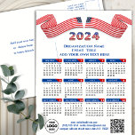 2024 Calendar Business Logo US Patriotic Blue Red Holiday Postcard<br><div class="desc">2024 Calendar Business Logo & QR code US Flag Patriotic Blue Red Holiday Postcard. All the texts are pre-arranged for you to personalise easily and quickly with your own details. Wish you all a Happy Holidays and an Amazing New Year! For many other card designs, please visit (Holiday Cards) https://www.zazzle.com/collections/119095696689680604...</div>