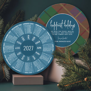 2024 Calendar Circle - green blue plaid - Happiest Holiday Card