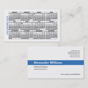2024 Calendar Classic Business Card Blue Stripe