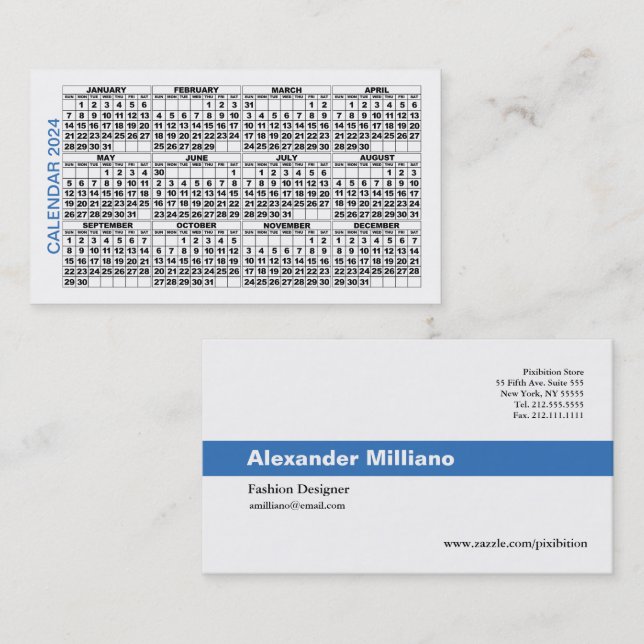 2024 Calendar Classic Business Card Blue Stripe (Front/Back)