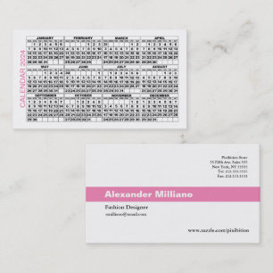 2024 Calendar Classic Business Card Pink Stripe