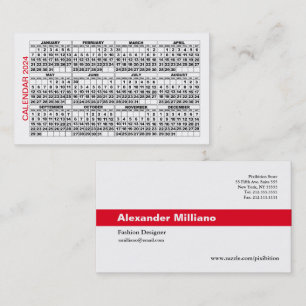 2024 Calendar Classic Business Card Red Stripe