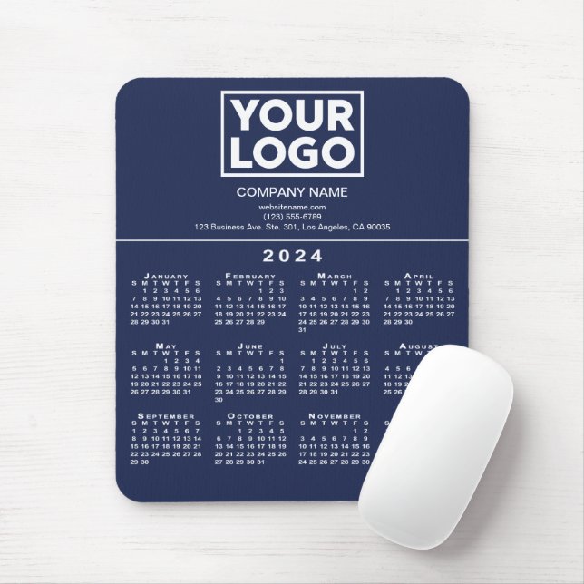 2024 Calendar Company Logo and Text on Navy Blue Mouse Pad (With Mouse)