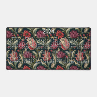 2024 Calendar Flowers Floral Background Pattern Desk Mat