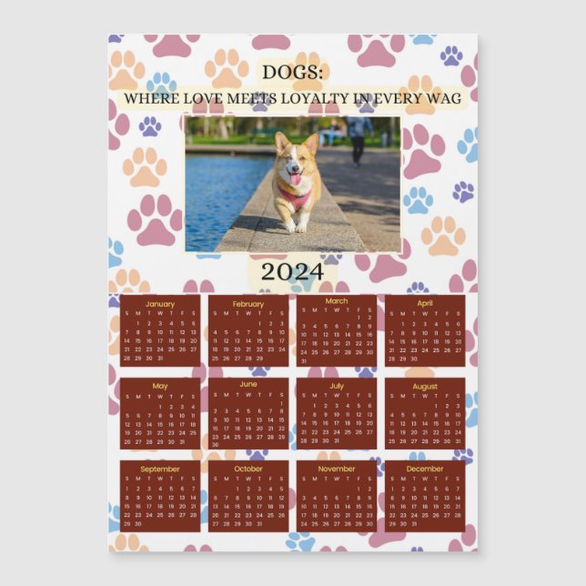 2024 Calendar for Dog Lovers Magnetic Card (Front)