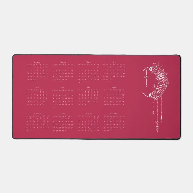 2024 Calendar Full Year Boho Dusty Rose Desk Mat (Front)