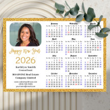2024 Calendar Gold Glitter Business Photo Magnetic