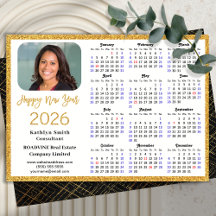 2024 Calendar Gold Glitter Modern Black Corporate