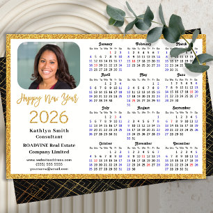 2024 Calendar Gold Glitter Modern Black Corporate Holiday Card