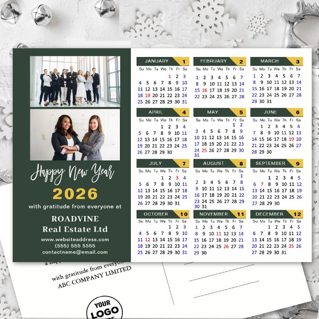 2024 Calendar Gold Glitter New Year Business Photo Holiday Postcard (Creator Uploaded)