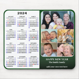 2024 Calendar Green 5 Family Photo US Holidays Mouse Pad