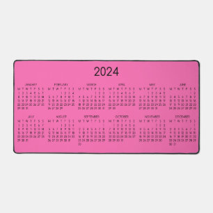2024 Calendar Hot Pink Colour Background Desk Mat