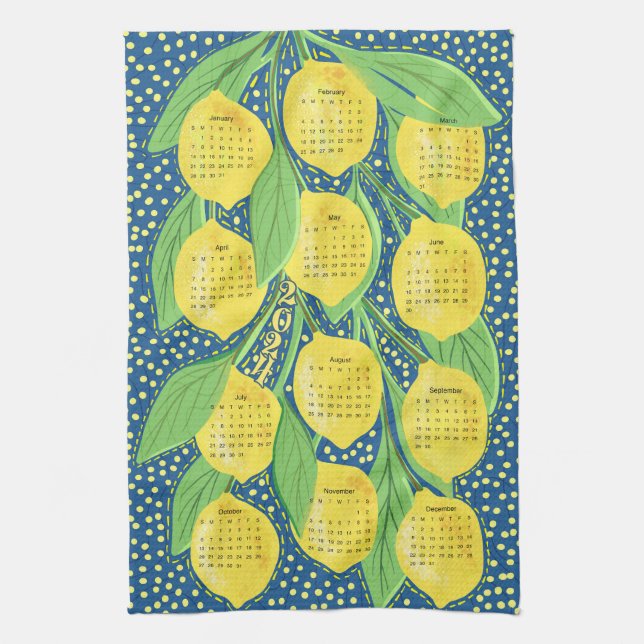 2024 Calendar Lemon Vines Tea Towel (Vertical)