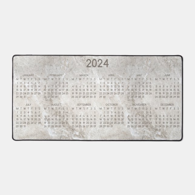2024 Calendar Marble Background Photo Design Desk Mat (Front)