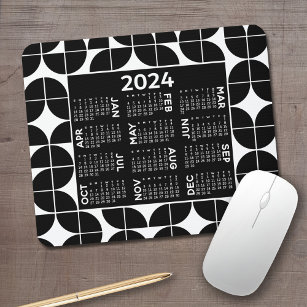 2024 Calendar - mcm half moon - black and white Mouse Pad