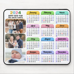 2024 Calendar Minimalist 3 Family Photo Colourful Mouse Pad