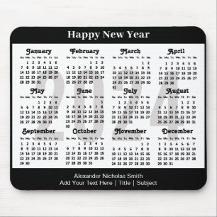 2024 Calendar Minimalist Black White Custom Text Mouse Pad