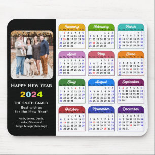 2024 Calendar Modern Black Family Photo Colourful Mouse Pad