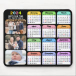 2024 Calendar Modern Black Family Photo Colourful  Mouse Pad<br><div class="desc">2024 Calendar on Modern Black 3 Family Photo Collage Mouse Pad featuring 2024 Colourful Calendar with US Federal Holidays. All the texts are pre-arranged for you to personalise easily and quickly with your own details.</div>