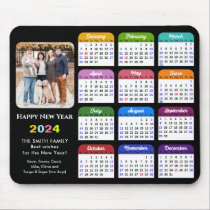 2024 Calendar Modern Black Family Photo Colourful Mouse Pad