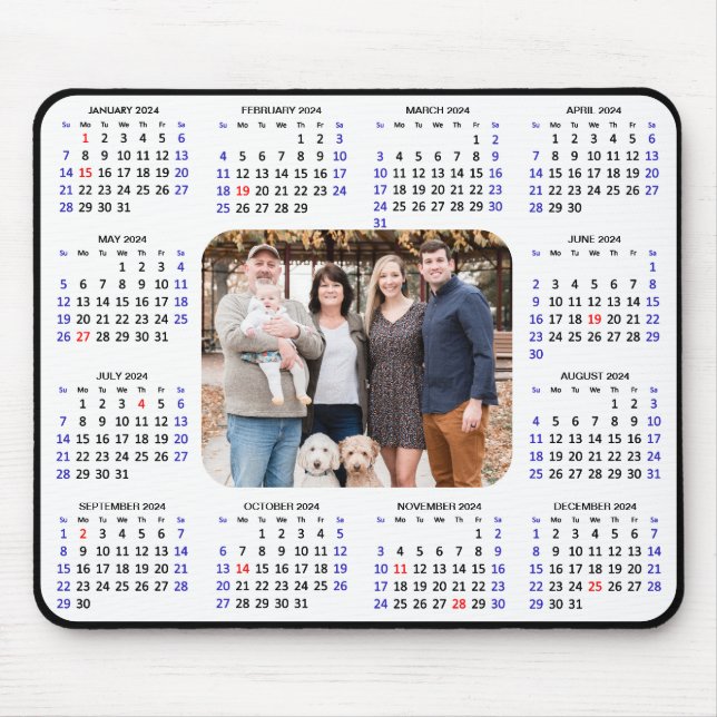 2024 Calendar Modern Black Family Photo Minimalist Mouse Pad (Front)