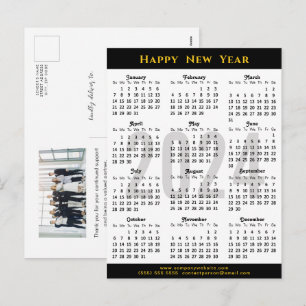2024 Calendar Modern Black Gold Business Photo Holiday Postcard