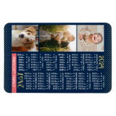 2024 Calendar Navy Coral Gold Family Photo Collage Magnet (Horizontal)