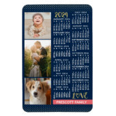 2024 Calendar Navy Coral Gold Family Photo Collage Magnet (Vertical)