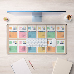 2024 Calendar Pastel Coloured Unique Desk Mat