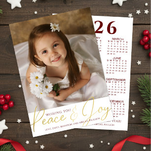 2024 Calendar PEACE & JOY Photo Custom Colour Holiday Card