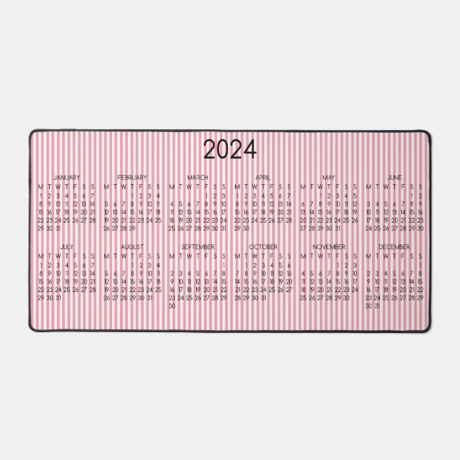 2024 Calendar Pink White Stripes Rose Colour Desk Mat (Front)