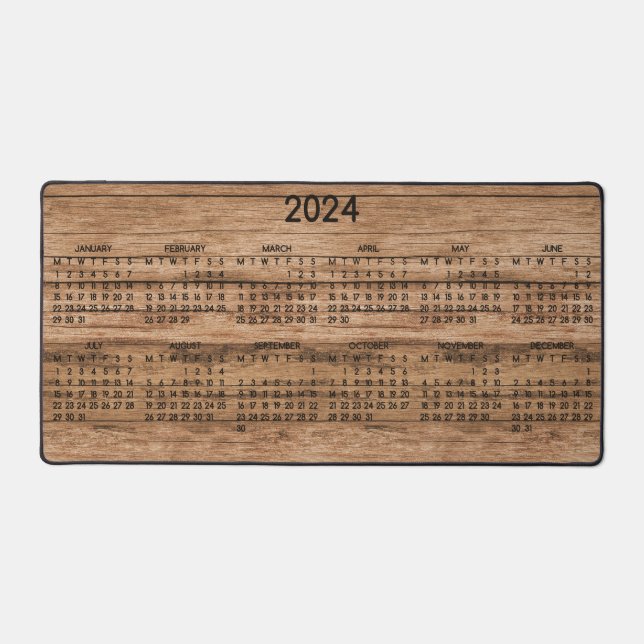 2024 Calendar Rustic Country Woodgrain Photo Desk Mat (Front)