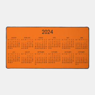 2024 Calendar Safety Orange Colour Background Desk Mat