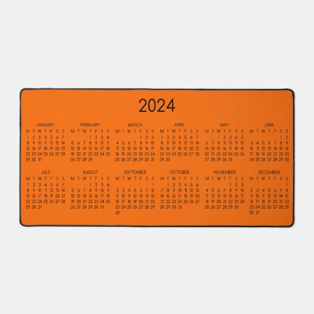 2024 Calendar Safety Orange Colour Background Desk Mat (Front)