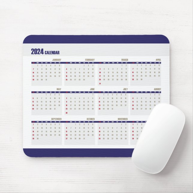 2024 Calendar Simple Corporate Blue Mousepad (With Mouse)