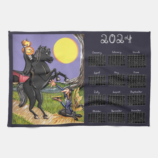 2024 calendar Sleepy Hollow Headless Horseman Tea Towel (Horizontal)