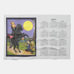 2024 Calendar Sleepy Hollow Horseman Ichabod Gray Tea Towel