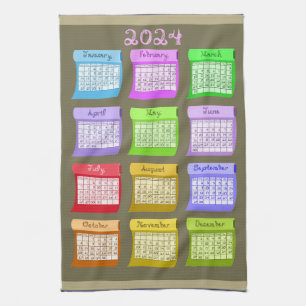 2024 Calendar Textile Bolts Fabric Font Characters Tea Towel