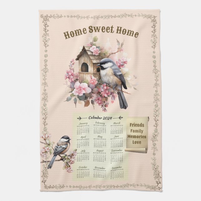 2024 Calendar Towel Chickadees Home Sweet Home   (Vertical)