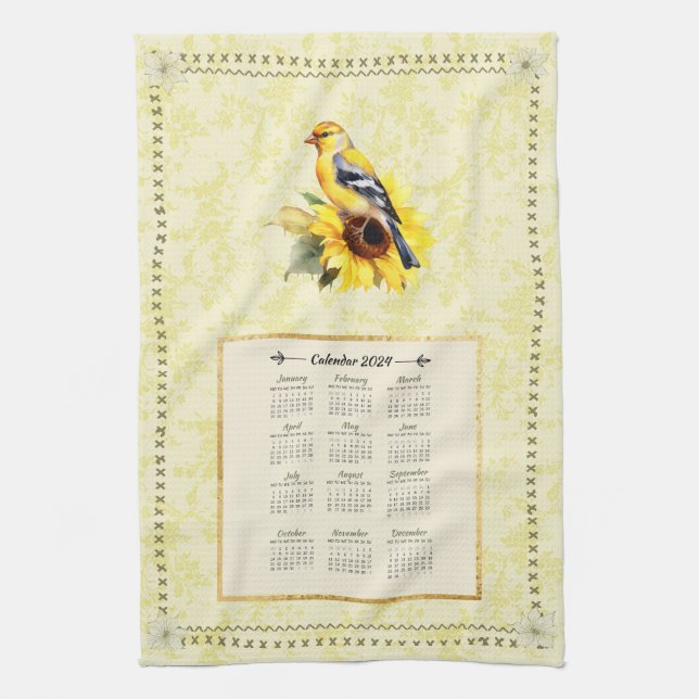 2024 Calendar Towel Yellow Goldfinch (Vertical)