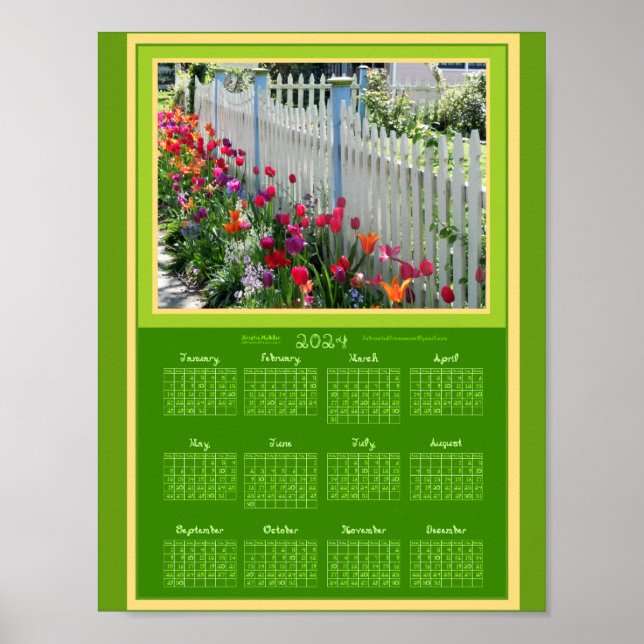 2024 Calendar Tulips Garden Photo Printable or  Poster (Front)