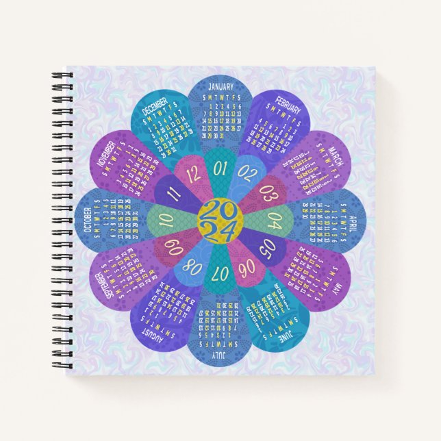 2024 Calendar Unique Boho Flower Purple Notebook (Front)