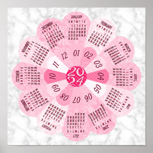 2024 Calendar Unique Round Boho Pink Flower Poster