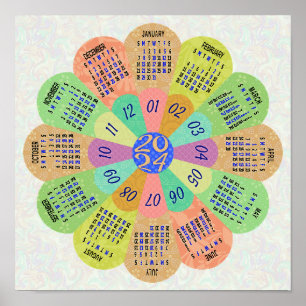 2024 Calendar Unique Round Boho Retro Flower Poster