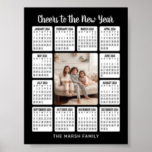 2024 Calendar - Vertical Photo in the Centre black Poster